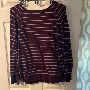 Pink Clover sweatshirt. Maroon and cream stripes. Size XL.